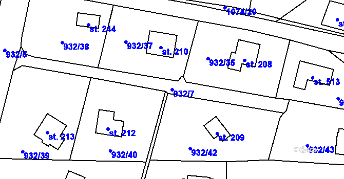Parcela st. 932/7 v KÚ Vlkančice, Katastrální mapa