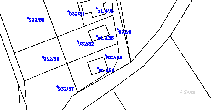 Parcela st. 932/33 v KÚ Vlkančice, Katastrální mapa