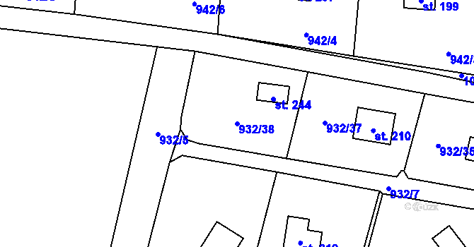 Parcela st. 932/38 v KÚ Vlkančice, Katastrální mapa