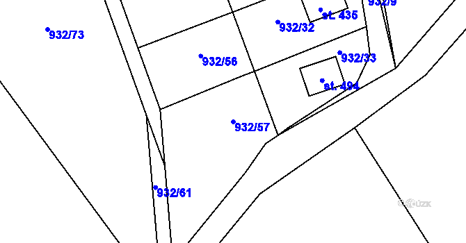 Parcela st. 932/57 v KÚ Vlkančice, Katastrální mapa