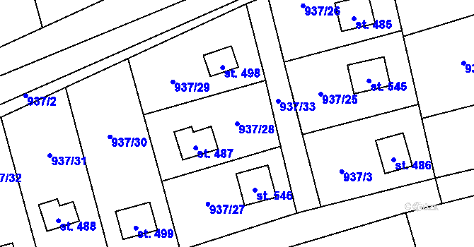 Parcela st. 937/28 v KÚ Vlkančice, Katastrální mapa