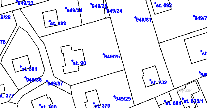 Parcela st. 949/25 v KÚ Vlkančice, Katastrální mapa