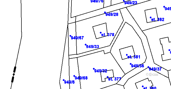 Parcela st. 949/33 v KÚ Vlkančice, Katastrální mapa