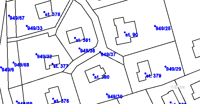 Parcela st. 949/37 v KÚ Vlkančice, Katastrální mapa