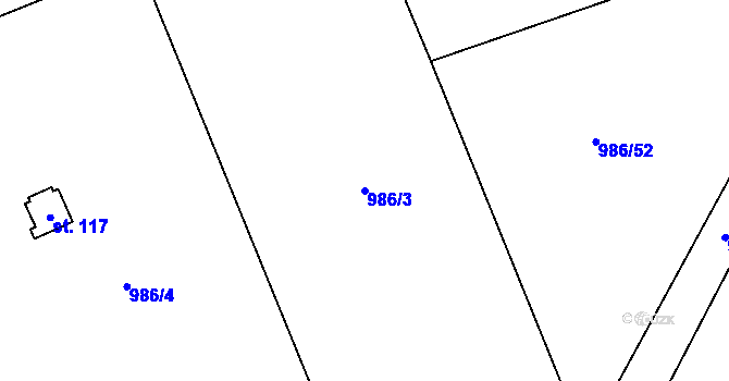 Parcela st. 986/3 v KÚ Vlkančice, Katastrální mapa