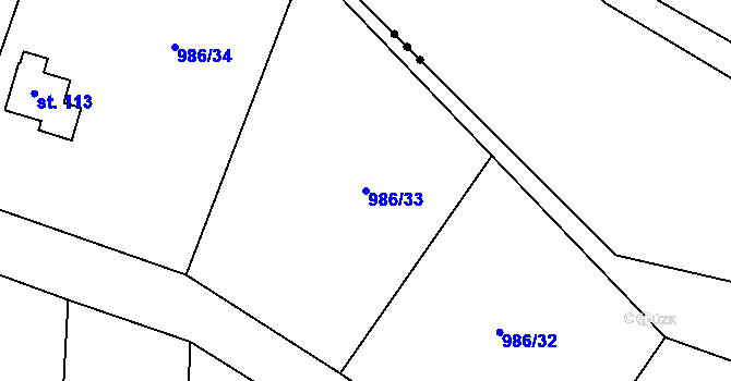 Parcela st. 986/33 v KÚ Vlkančice, Katastrální mapa