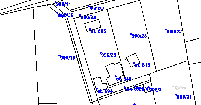 Parcela st. 990/29 v KÚ Vlkančice, Katastrální mapa