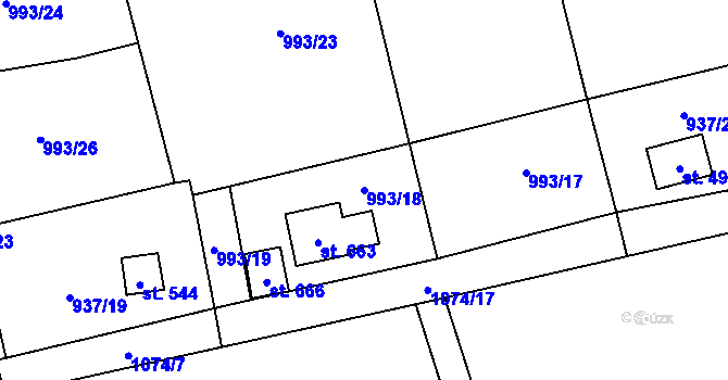 Parcela st. 993/18 v KÚ Vlkančice, Katastrální mapa