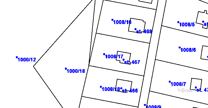 Parcela st. 1008/17 v KÚ Vlkančice, Katastrální mapa