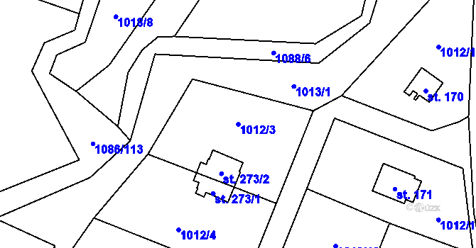 Parcela st. 1012/3 v KÚ Vlkančice, Katastrální mapa