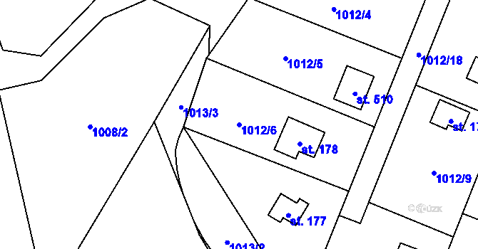 Parcela st. 1012/6 v KÚ Vlkančice, Katastrální mapa