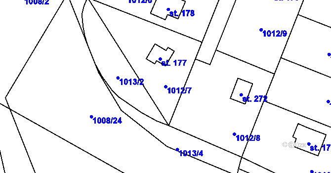Parcela st. 1012/7 v KÚ Vlkančice, Katastrální mapa