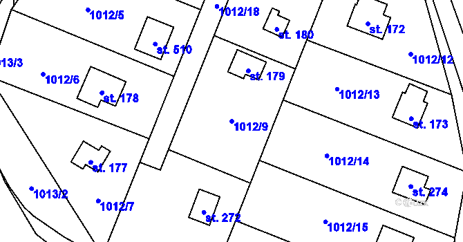 Parcela st. 1012/9 v KÚ Vlkančice, Katastrální mapa