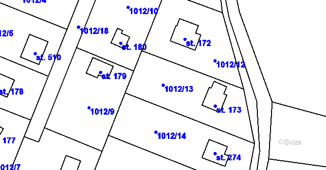 Parcela st. 1012/13 v KÚ Vlkančice, Katastrální mapa