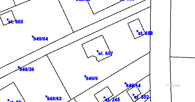 Parcela st. 657 v KÚ Vlkančice, Katastrální mapa