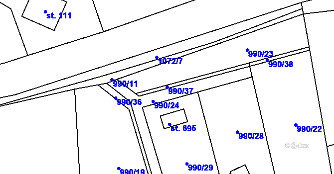 Parcela st. 990/37 v KÚ Vlkančice, Katastrální mapa