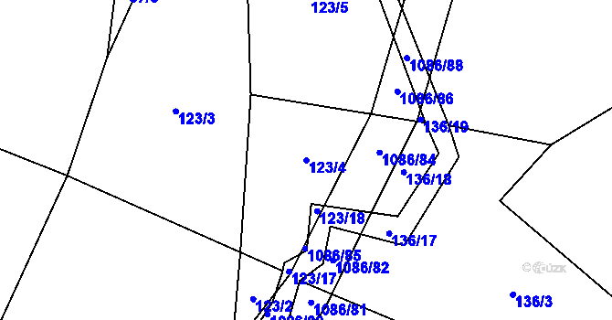 Parcela st. 123/4 v KÚ Vlkančice, Katastrální mapa