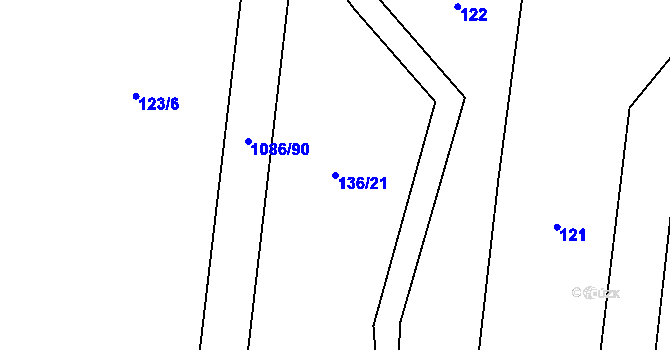 Parcela st. 136/21 v KÚ Vlkančice, Katastrální mapa