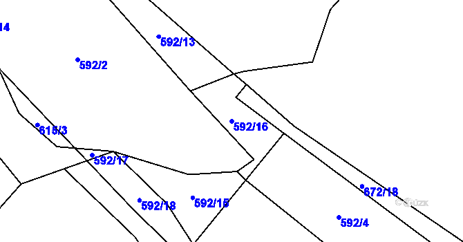 Parcela st. 592/16 v KÚ Vlkančice, Katastrální mapa