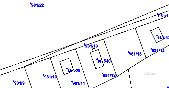 Parcela st. 981/19 v KÚ Vlkančice, Katastrální mapa