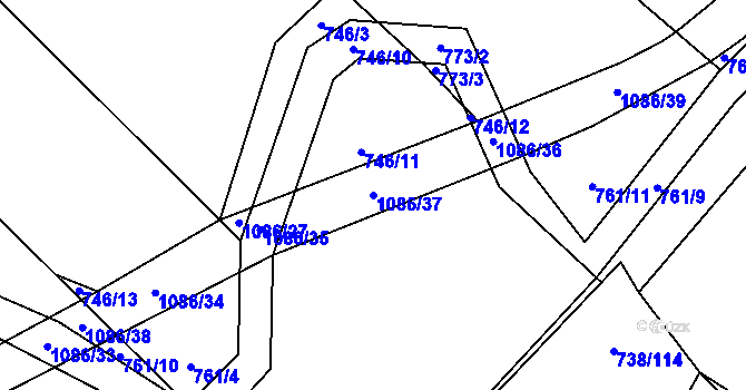 Parcela st. 1086/37 v KÚ Vlkančice, Katastrální mapa