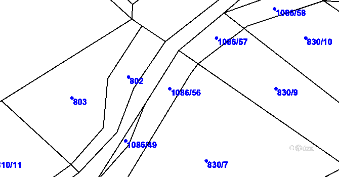 Parcela st. 1086/56 v KÚ Vlkančice, Katastrální mapa