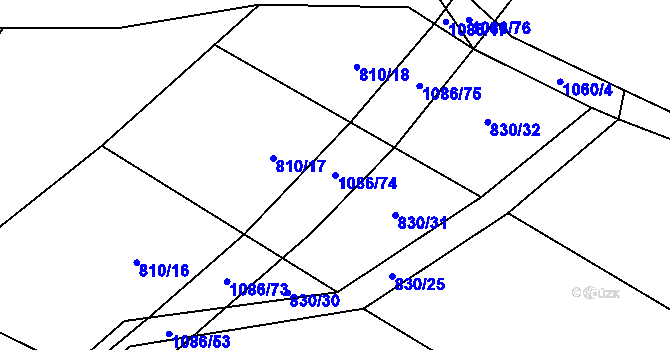 Parcela st. 1086/74 v KÚ Vlkančice, Katastrální mapa