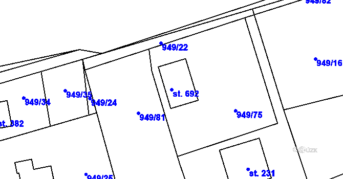 Parcela st. 692 v KÚ Vlkančice, Katastrální mapa