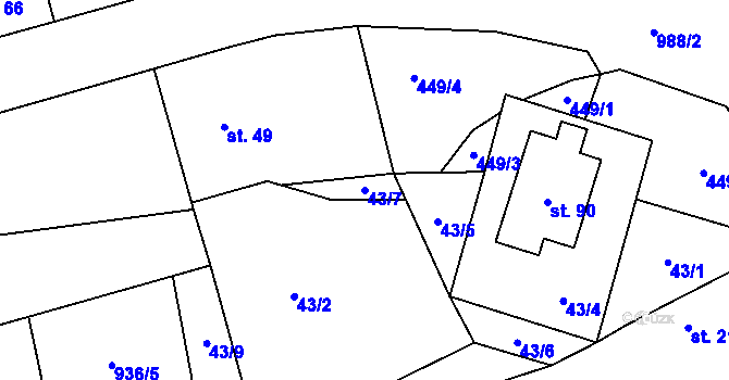 Parcela st. 43/7 v KÚ Kozohlody, Katastrální mapa