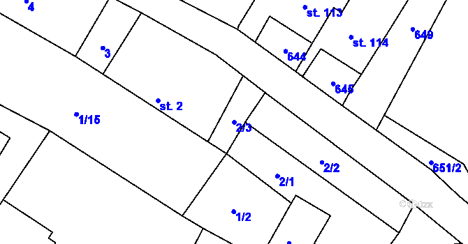 Parcela st. 2/3 v KÚ Přibyslavice u Vlkanče, Katastrální mapa