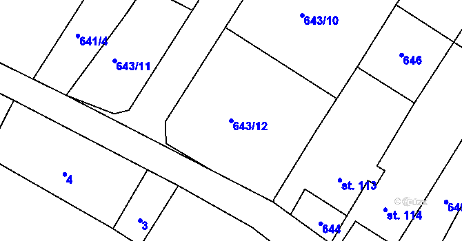 Parcela st. 643/12 v KÚ Přibyslavice u Vlkanče, Katastrální mapa