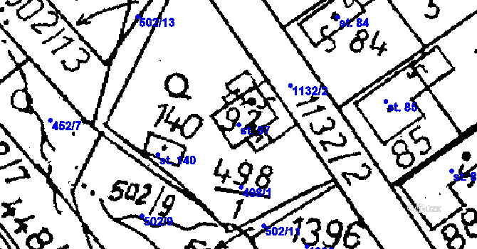 Parcela st. 97 v KÚ Vlkaneč, Katastrální mapa