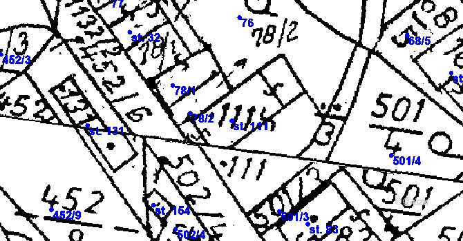 Parcela st. 111 v KÚ Vlkaneč, Katastrální mapa