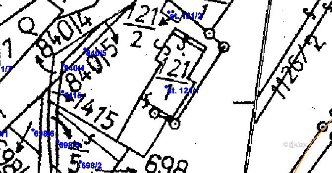 Parcela st. 121/1 v KÚ Vlkaneč, Katastrální mapa