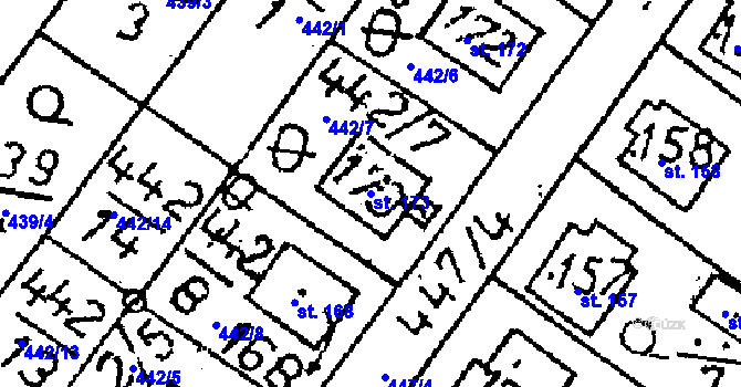 Parcela st. 173 v KÚ Vlkaneč, Katastrální mapa