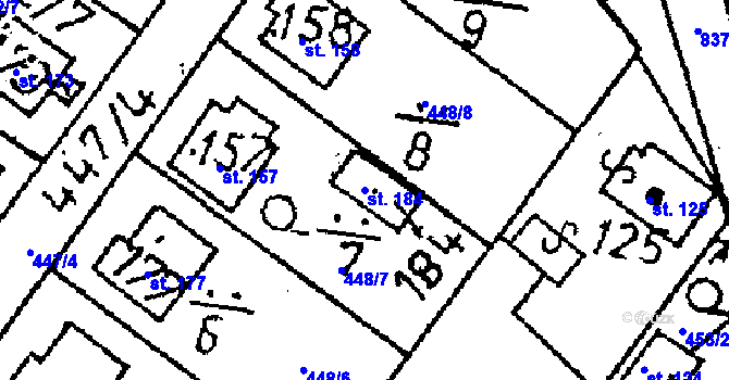Parcela st. 184 v KÚ Vlkaneč, Katastrální mapa