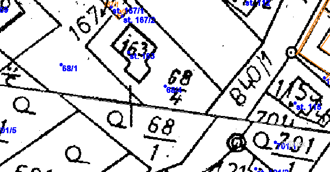 Parcela st. 68/4 v KÚ Vlkaneč, Katastrální mapa