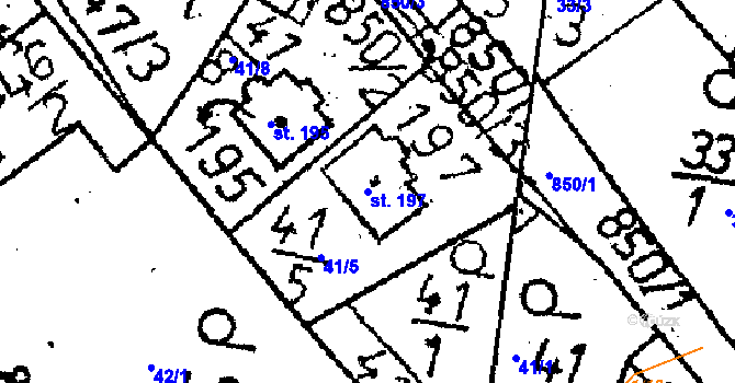 Parcela st. 197 v KÚ Vlkaneč, Katastrální mapa