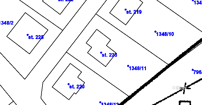 Parcela st. 223 v KÚ Vlkaneč, Katastrální mapa