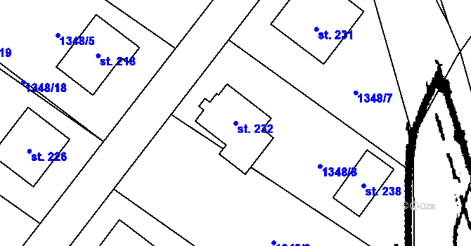 Parcela st. 232 v KÚ Vlkaneč, Katastrální mapa
