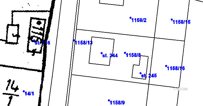 Parcela st. 244 v KÚ Vlkaneč, Katastrální mapa