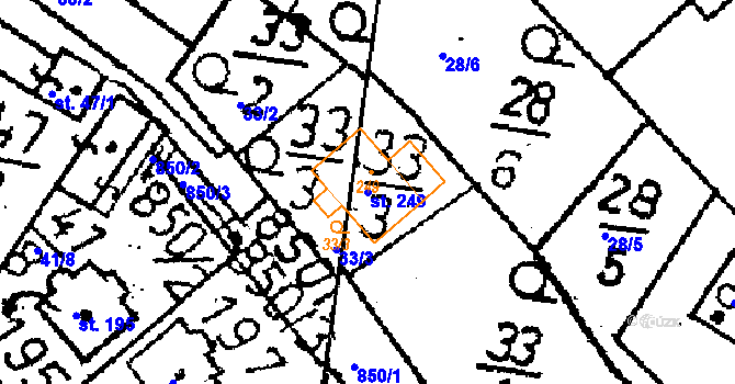 Parcela st. 249 v KÚ Vlkaneč, Katastrální mapa