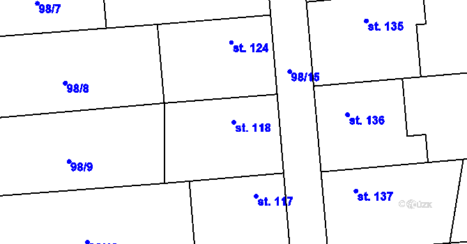 Parcela st. 118 v KÚ Vlkava, Katastrální mapa