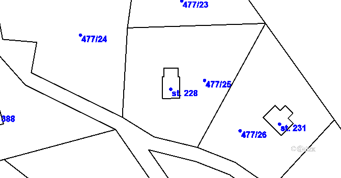 Parcela st. 228 v KÚ Vlkava, Katastrální mapa