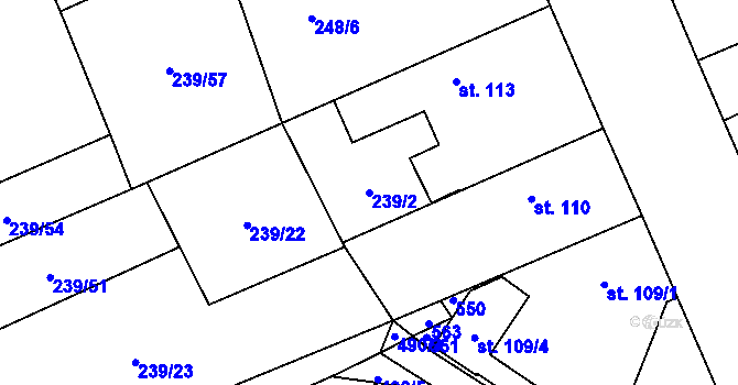 Parcela st. 239/2 v KÚ Vlkava, Katastrální mapa