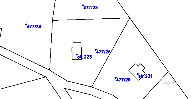 Parcela st. 477/25 v KÚ Vlkava, Katastrální mapa
