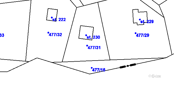 Parcela st. 477/31 v KÚ Vlkava, Katastrální mapa