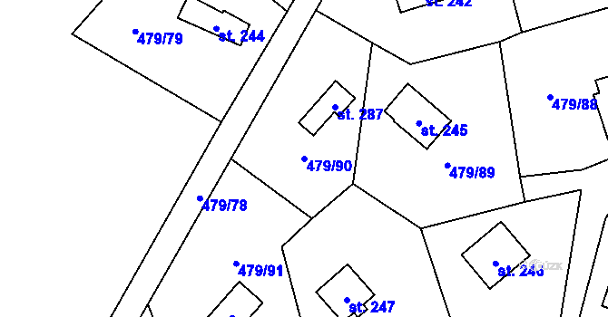 Parcela st. 479/90 v KÚ Vlkava, Katastrální mapa