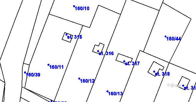 Parcela st. 316 v KÚ Vlkava, Katastrální mapa