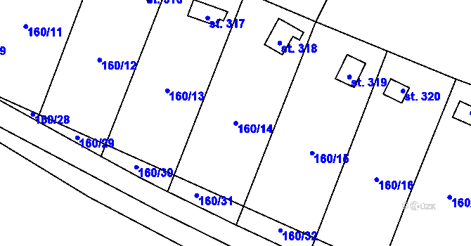 Parcela st. 160/14 v KÚ Vlkava, Katastrální mapa